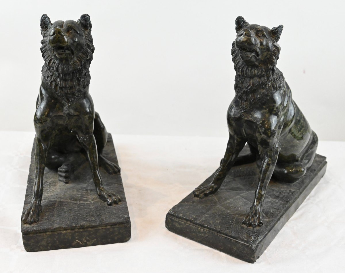 Pair Of Marble Dogs - 19th Century France-photo-2